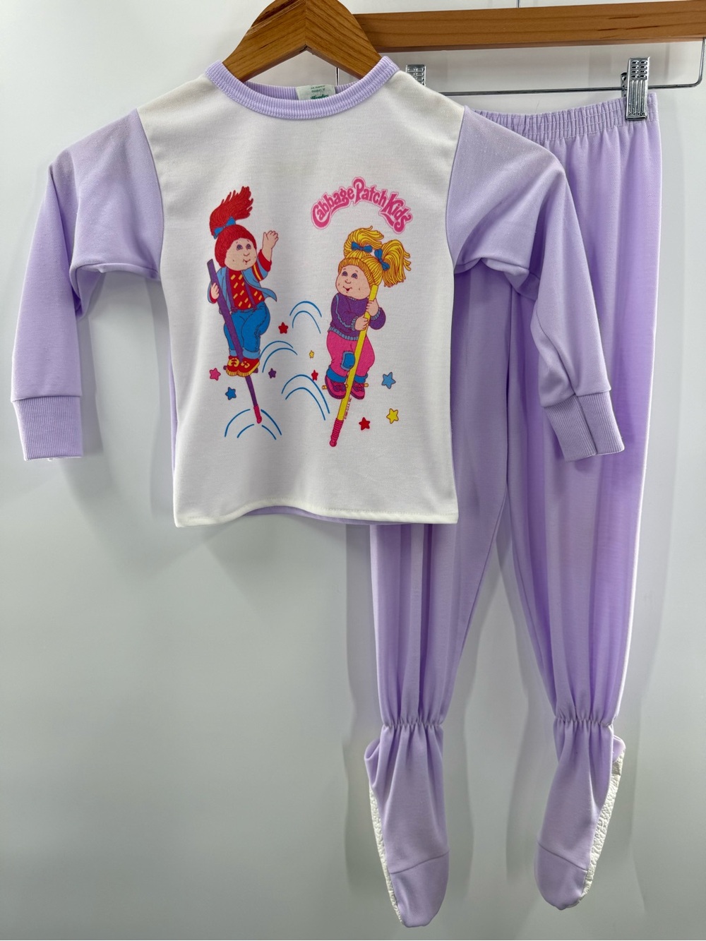 Vintage 80’s Girl’s Cabbage Patch 2 Pc Wundies Pajama Set Purple Made USA Size 5